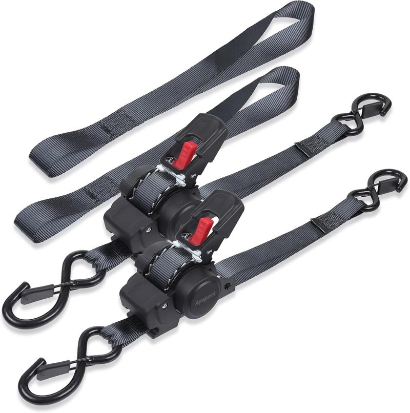 Ayaport Retractable Ratchet Straps 1in X 12ft(2PK)-1500lb Break Strength, Heavy Duty Ratchet Straps Self Retractable Tie Downs with Soft Loops for Motorcycle, Dirt Bike, Cargo, Truck Accessories - Image 1